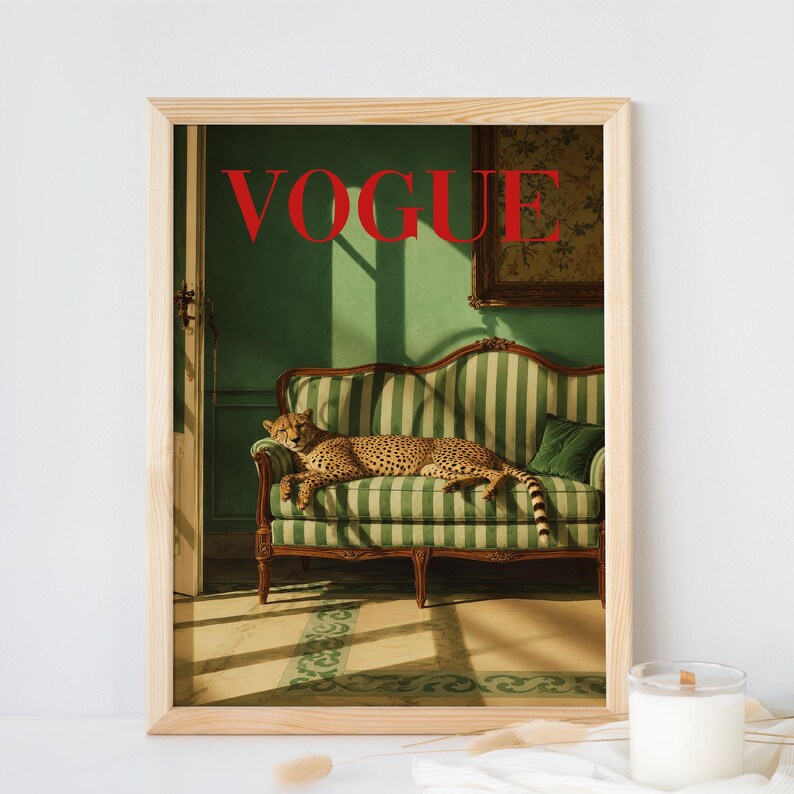 Vintage Cheetah Vogue Cover Poster, Fashion Wall Art, Office Decor image 3
