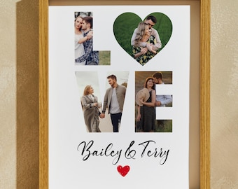 Custom Love Couple Photo Collage Frame, Valentine's Day Gift, Living Room Wall Art, Husband Gift, Love Photo College, Couple Photo College