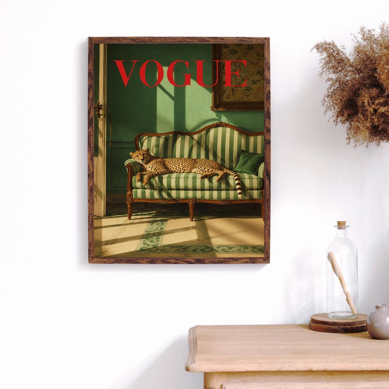 Vintage Cheetah Vogue Cover Poster, Fashion Wall Art, Office Decor image 4