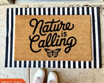 Nature Is Calling Coir Doormat, Earth Day Decor