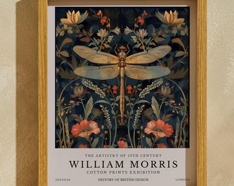 Dragonfly Framed Print, Dragonfly Print, William Morris, Aesthetic Wall Decor, Dragonfly Gifts For Her, Framed Print, Printable Wall Art