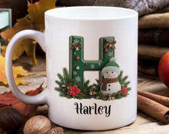 Personalized Christmas Mug, Custom Name, Snowman Feat