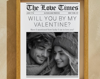 Valentines Day Newspaper Photo Print, Personalized Couple Gift