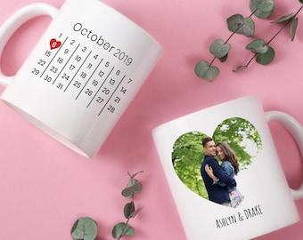 Heart Shaped Photo Mug, Special Date Mug, Gift for Husband, Couple Mug, Custom Photo Mug, Personalized Gift, Gift for Wife, Valentine's Day