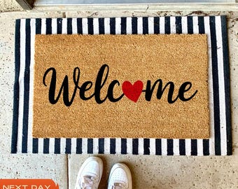 Welcome Heart Doormat, Welcome Doormat, New House Gift, Housewarming Gift, Porch Decor, Front Porch Doormat, Coir Doormat, Outdoor Doormat