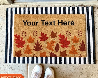 Personalized Fall Leaves Coir Doormat, Entryway Decor