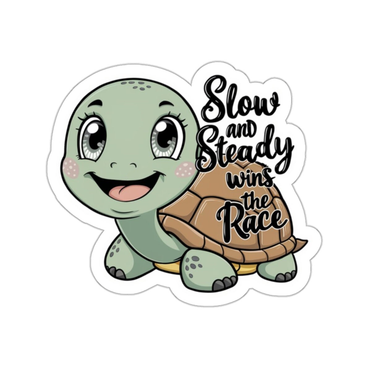 Cute Kawaii Turtle Sticker - Slow and Steady Wins the Race - Perfect ...