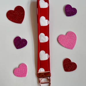 Red and White Hearts keychain wrist lanyard