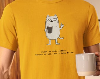 Chemise café chat grincheux, t-shirt introverti sarcastique, cadeau drôle d'amant de chat