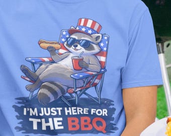 Camiseta patriótica de mapache para barbacoa / Camiseta divertida con estampado de animales para el 4 de julio