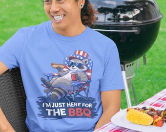 T-shirt barbecue de raton laveur patriotique | T-shirt graphique animal amusant du 4 juillet