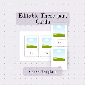Editable Template for 3 Part Cards, Matching Montessori Material for Language and Vocabulary Development, Customizable Canva Template