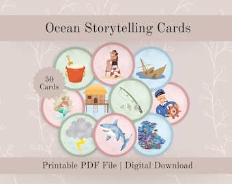 Kids Storytelling Cards For Imaginative Play And Language Development, Ocean Themed Story Starter Cards (Printable PDF File)