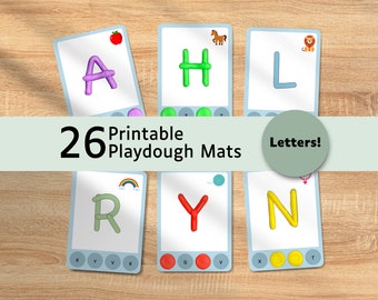 Playdough Mats Kindergarten Homeschool Activities for Toddler Montessori Toys, Printable Play Doh Mats for Preschool Letters and Alphabet