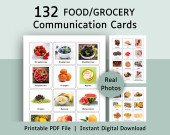 Food Flashcards for Visual Grocery List, Communication Cards for Non verbal Autism, Printable Communication Boards for Kids and Toddler