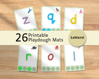 Educational Printable Playdough Mats for Toddler Learning Activities Montessori Homeschool Kindergarten Prep, Alphabet Letter Playdoh Mat
