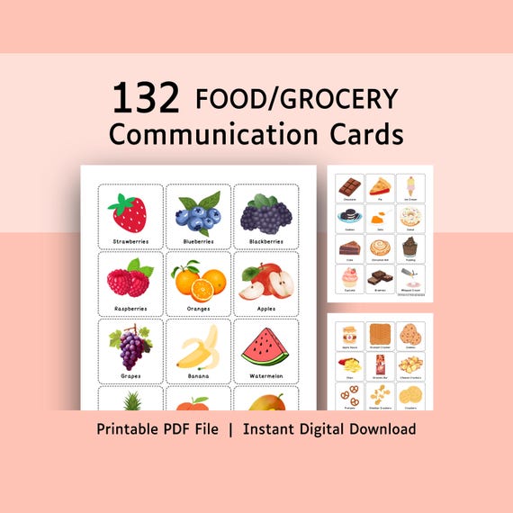 Visual Grocery List for kids, Food Flashcards for toddler, Printable non verbal communication cards for autism Grocery Store Checklist Board