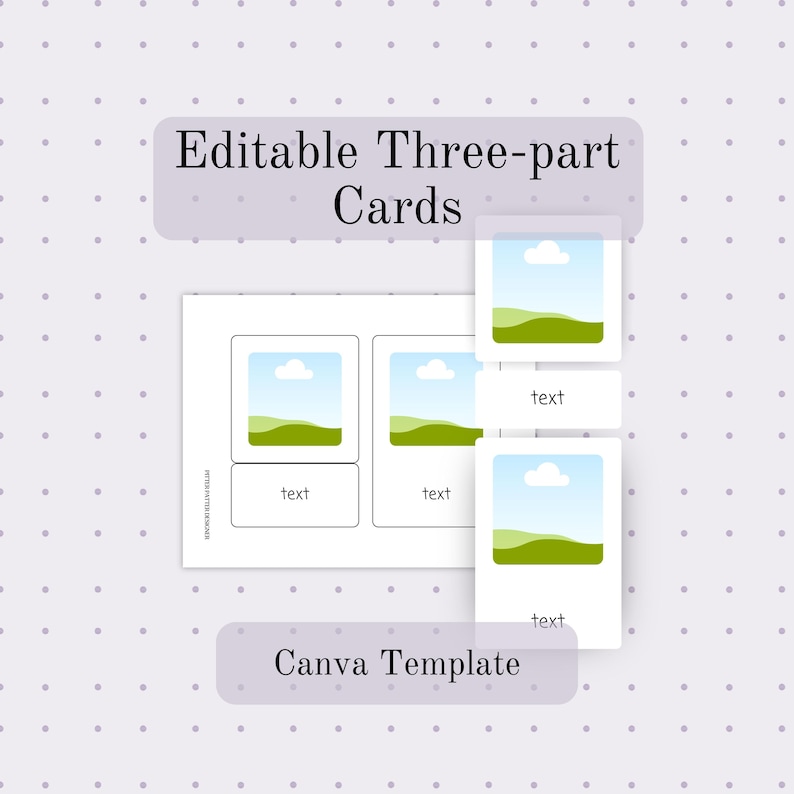 Editable Template for 3 Part Cards, Matching Montessori Material for Language and Vocabulary Development, Customizable Canva Template image 1