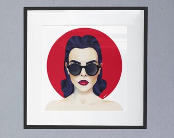 Printable Wall Art Portraits | modern, red, portrait of a woman with glasses