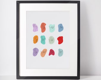 Fun Hand Gesture Wall Art Set | Colorful Digital Prints | Thumbs Up, Rock On, Hang Loose, I Love You, Middle Finger