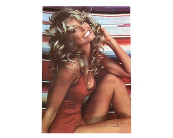 Signed Original Farrah Fawcett Red Bikini Poster Original 1970s Iconic Model Pinup Poster