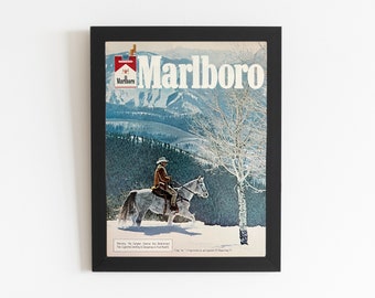 1970s Marlboro Cigarettes Advertisement Vintage Original Marlboro Man Magazine Ad Country Western Wall Decor Winter Cowboy