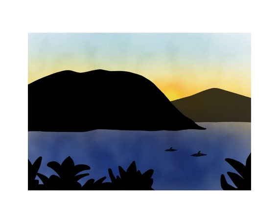 Dolphin Sunset - Gliclée Fine Art Print - 8x10 - signed