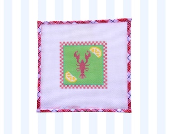 Lobster Boil Needlepoint Coasters – 13 Mesh Hand Painted or Printed Canvas