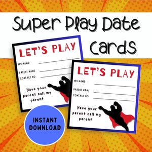 Kinder Playdate Karten, Keep In Touch Karten, Schulpause, Kinder Visitenkarten, Playdate Einladung, Play Date Karten, Superheld Karten