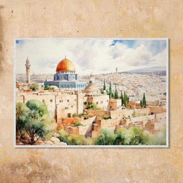 Jerusalem Painting Print, Watercolor Print, Watercolor Painting Print, Premium Wooden Framed Print, Museum Quality Art Print, Large Print