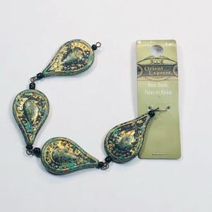 Set von vier bemalten Harzperlen - Orient Express Serie - Blue Moon Beads - Neu auf der Karte