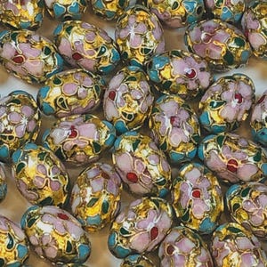 Vintage Cloisonné ovale Perlen - 18 x 12 mm - Floral