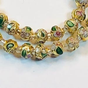 Enamel Cloisonné Gold Green Flower Round Bead 6mm  - Eight Inch Strand