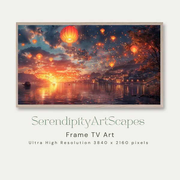 Frame Tv Art Enchanting Floating Lanterns Digital Art, Floating Lanterns Samsung Tv Frame Art Instant Digital Download