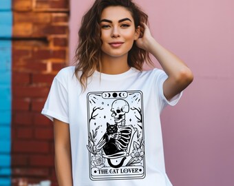 Funny Tarot Card T-shirt, The cat lover t shirt, the cat lover skeleton t shirt, skeleton tarot shirt