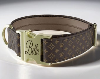 Luxury Brown Leather Puppy Collar and Leash  - Engraved Buckle Personalized - Small to Large - FREE USA shipping - Adjustable - dog and Cat.