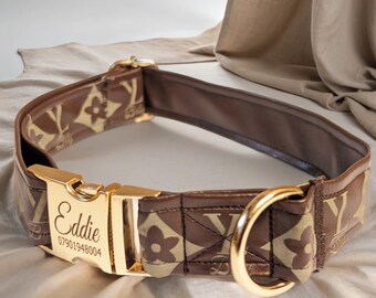 Design a Custom Dog Collar - FREE USA shipping - Bespoke Buckle Personalized - Small to Large - Brown - Adjustable - Luxury Cat or Puppy