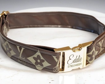 Designer DIY Dog Collar - Send us any custom design to engrave - Bespoke Buckle Personalized - Small to Large - Brown - Adjustable