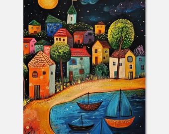 Wall Art Poster - Whimsical Naive Series #25 - Colorful Living Room Decor - Museum Quality Print