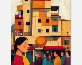 Abstract Cityscape Art Print: Modern Femme Reflection