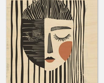 Geometric Woman Wood Print: Modern Wall Art Decor