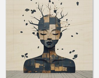 Geometric Woman Wood Print: Modern Wall Art Decor