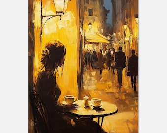 Cafe Scene Abstract Woman Print | Boho Living Room Wall Art