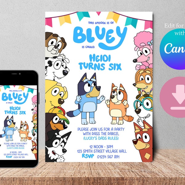 Bluey & Friends Birthday Invitation Instant Download Digital Invite | This Episode of Bluey | Kids Birthday | Editable E-vite Printable