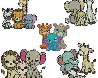 Safari Animals Embroidery Design Bundle, Zoo Animal Machine Embroidery Design, Animal Embroidery, 5 Cute Logos in 3 Sizes, Instant Download.