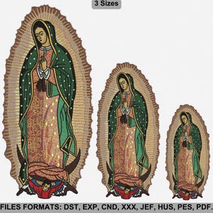 Diseño de bordado de la Virgen de Guadalupe - Virgen María - Virgen de Guadalupe - Logotipo de bordado religioso - 3 tamaños de bastidor - Descarga instantánea