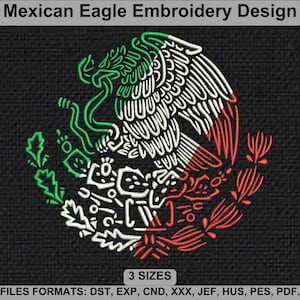 Mexican Eagle Embroidery Design, Aztec Eagle Machine Embroidery File, Mexico eagle embroidery - 3 Hoop Sizes - Instant Download