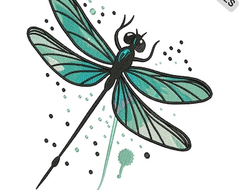Hermoso diseño de bordado de libélula, patrón de bordado a máquina de insectos, archivo de bordado de libélula, 3 tamaños, descarga instantánea