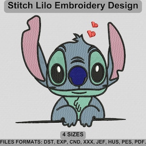 Stitch with Heart Embroidery Logo, Stitch Lilo Embroidery Files, Cute Baby Stitch Heart Embroidery Design - 4 sizes - Instant download