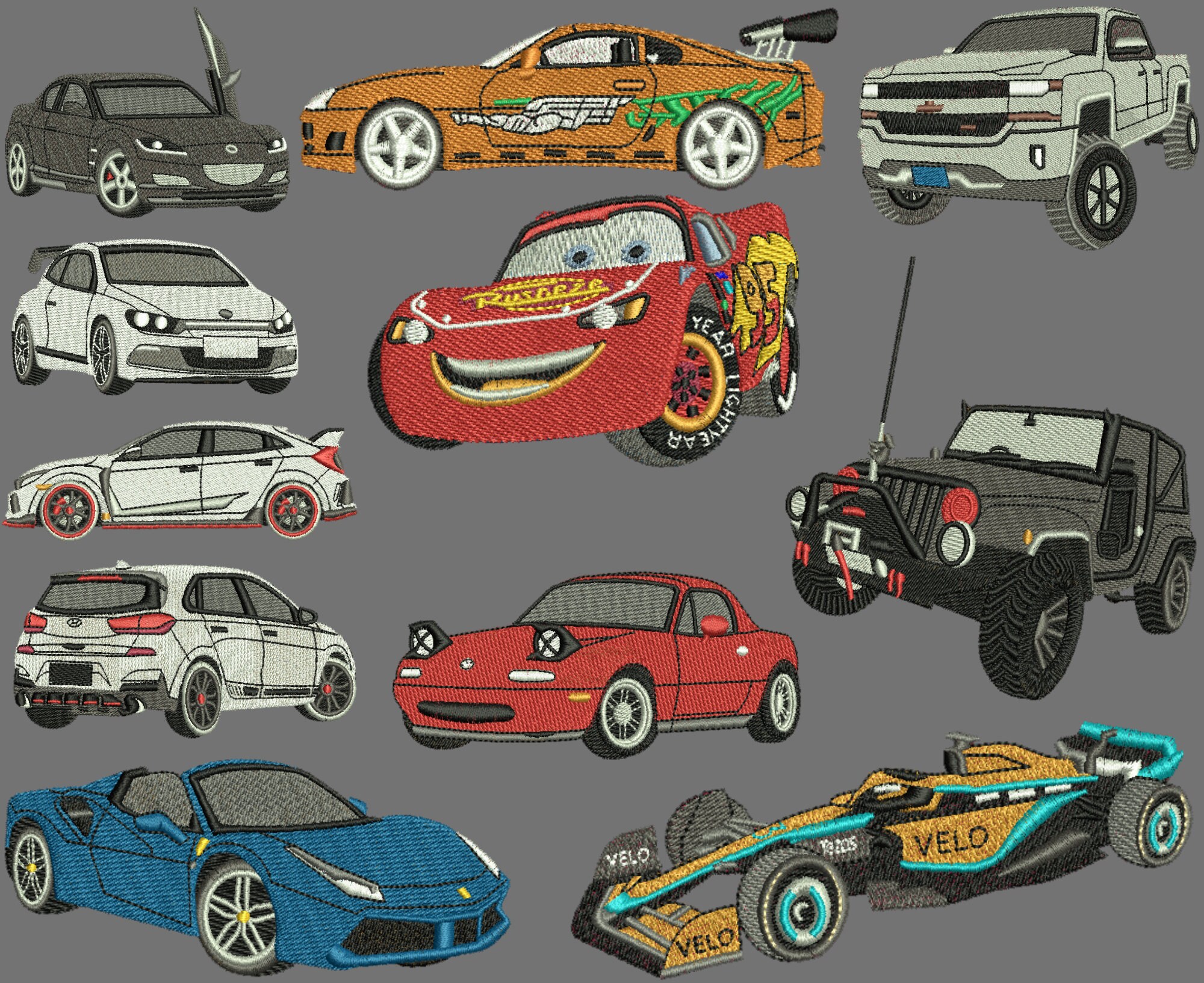 30 Cars Embroidery Bundle, Sports, Classic, Muscle, JDM, Off-road ...